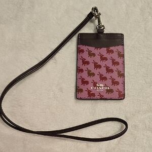 Coach Purple and Brown Rabbit ID Lanyard Card Holder